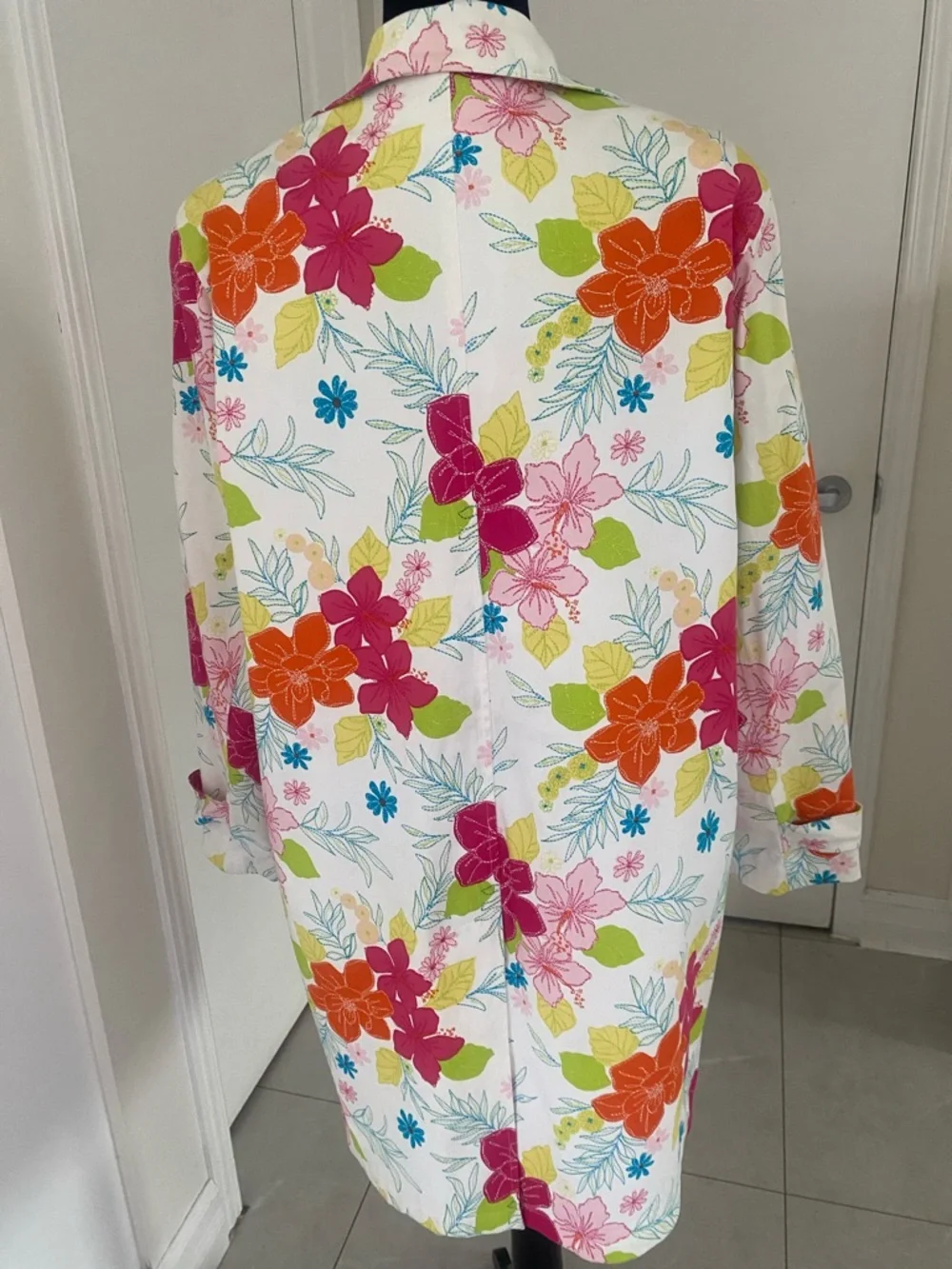 Harvé Benard Bold Colourful Floral button down lined cotton Spring Coat Size 16 - Picture 9 of 17